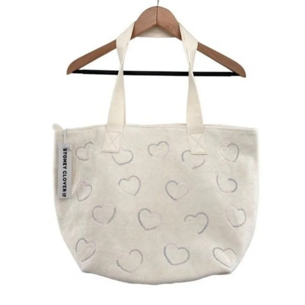 Stoney Clover Lane Terry Embroidered Hearts Zip Top Tote Bag